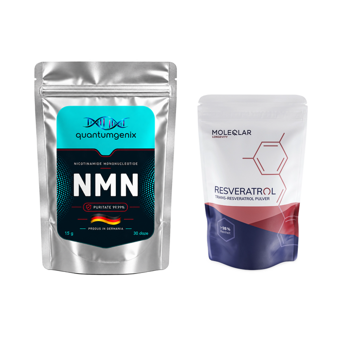 Pachet Longevitate: NMN + Resveratrol Pulbere | 2 Luni