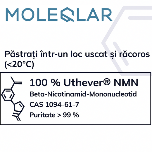 Eticheta NMN 500mg MoleQlar – Longevitate și Energie Celulară | 60 Capsule | 2 luni